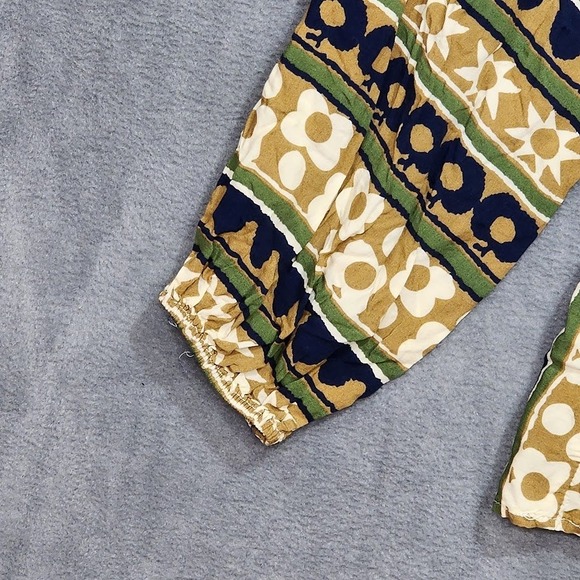 Entro Boho Peasant Top Blouse Small Tan Cream Blue Long Sleeve Peplum Trim - Picture 7 of 9